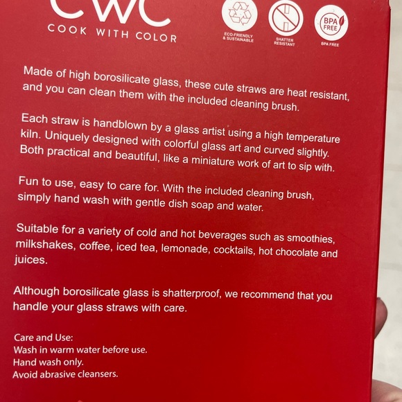 Pink Christmas Peppermint Reusable Glass Straw Set of 6 & Cleaning Brush NWT - Picture 4 of 4